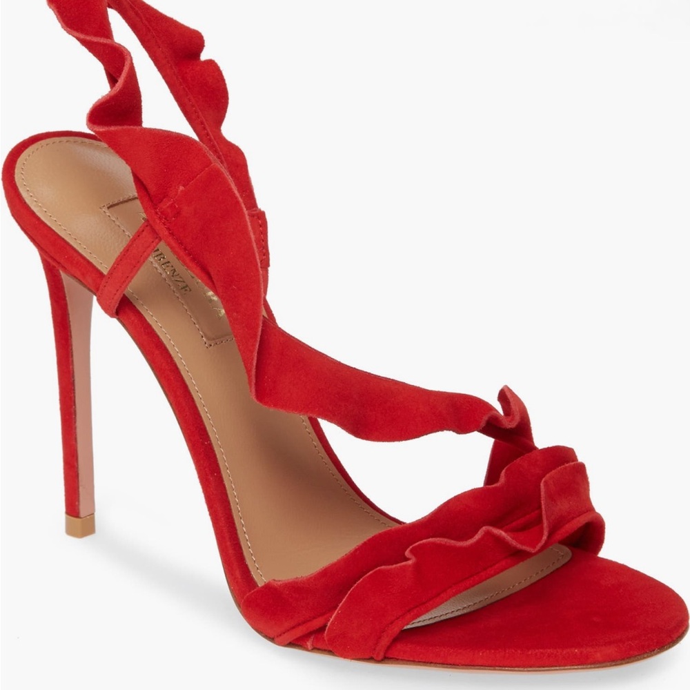 New NWT Aquazzura Ruffle Sandal 105 in Lipstick Red
